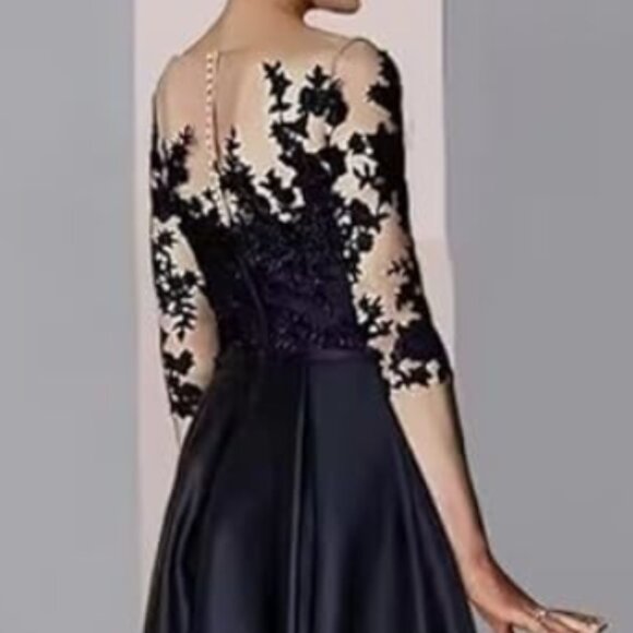 Satin, Lace applique Peacock color High-Low Coctail Dress Sz 24 (Un-altered) - Picture 3 of 3